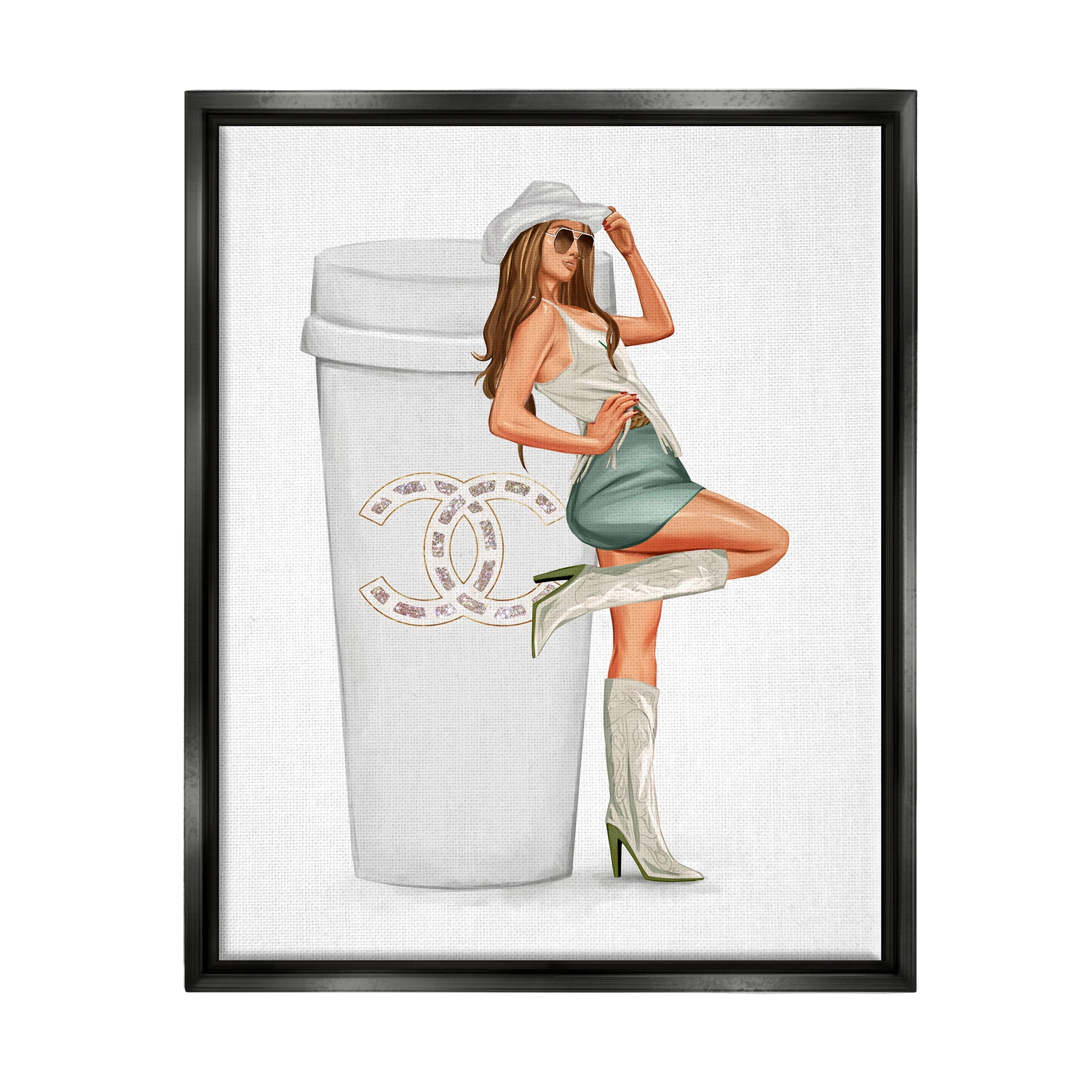 Stupell Industries Glam Cowgirl Fashion Coffee Cup Beauty & Fashion Painting Black Floater Framed Art Print Wall Art