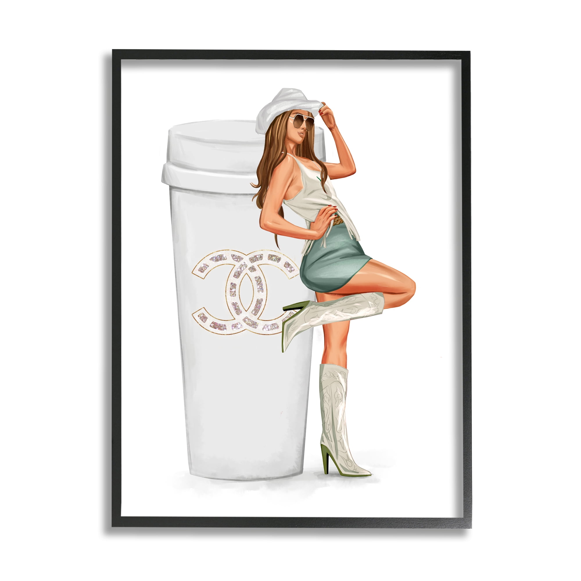 Stupell Industries Glam Cowgirl Fashion Coffee Cup Beauty & Fashion Painting Black Framed Art Print Wall Art