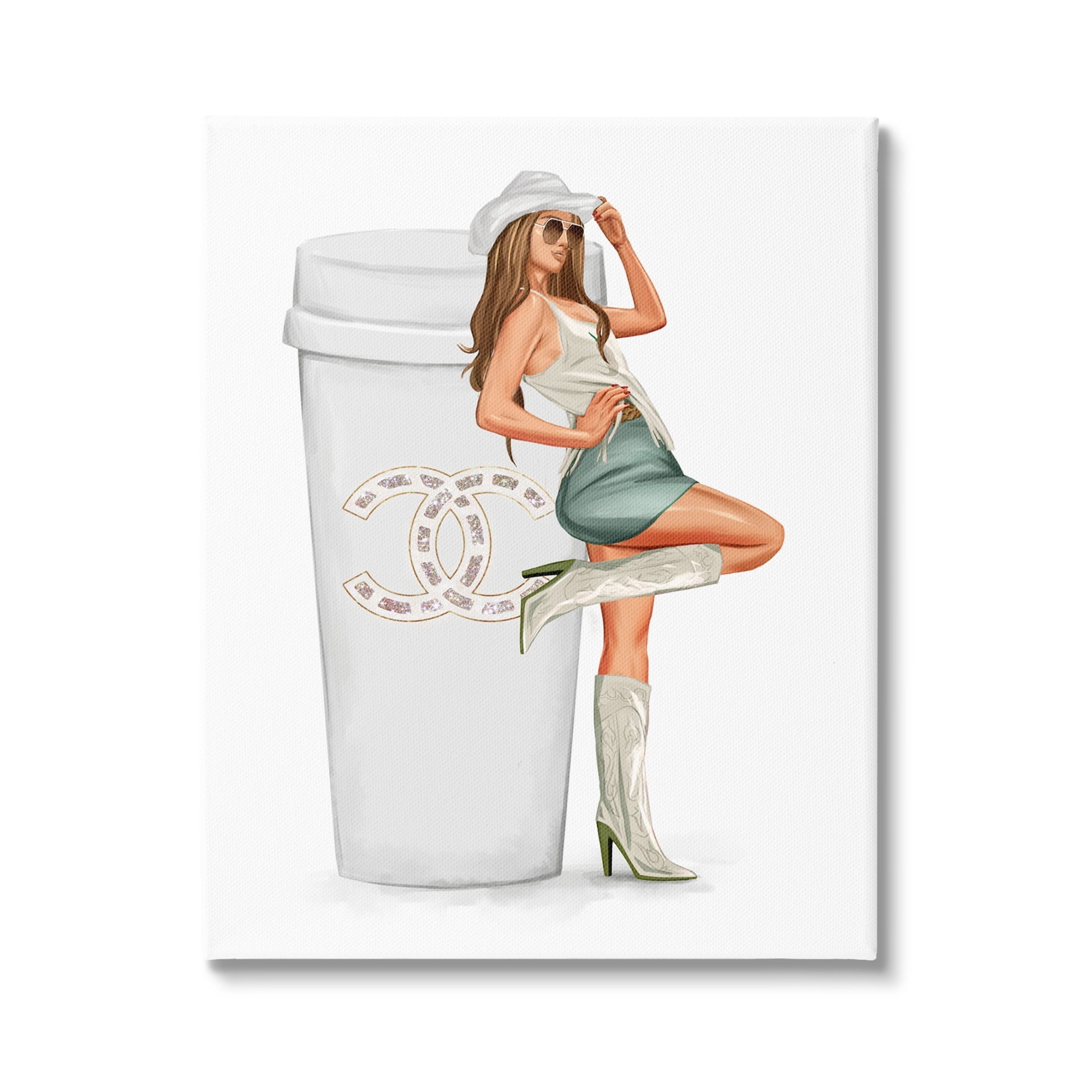 Stupell Industries Glam Cowgirl Fashion Coffee Cup Beauty & Fashion Painting Gallery Wrapped Canvas Print Wall Art