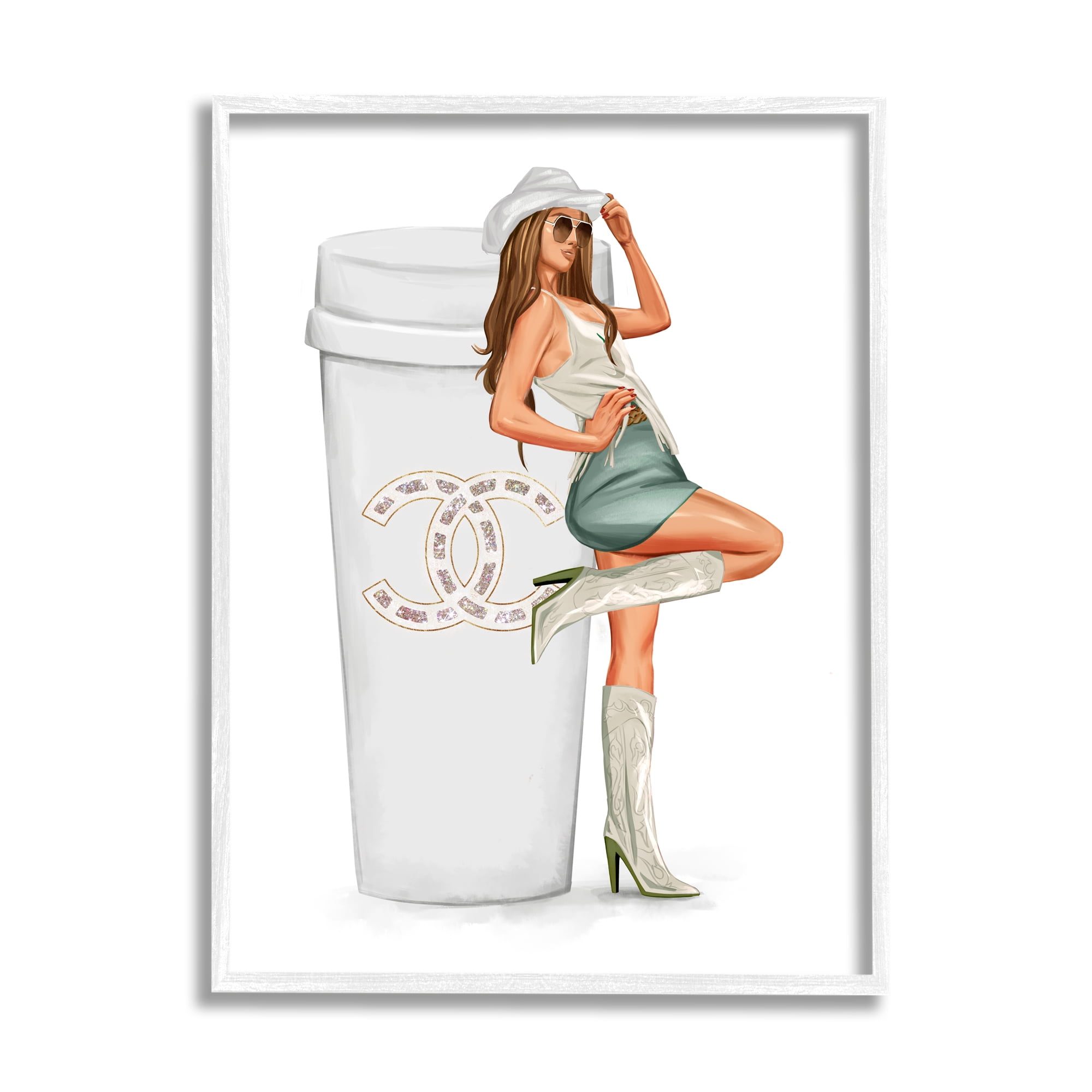 Stupell Industries Glam Cowgirl Fashion Coffee Cup Beauty & Fashion Painting White Framed Art Print Wall Art