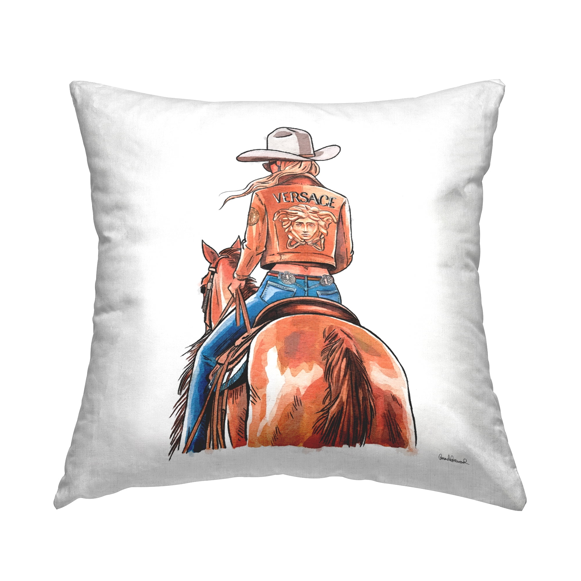 Stupell Industries Glam Cowgirl Jockey Decorative Printed Throw Pillow Design by Amanda Greenwood.