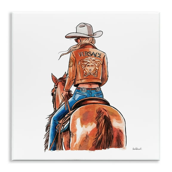 Stupell Industries Glam Cowgirl Jockey People Painting Unframed Art Print Wall Art, 12 x 12