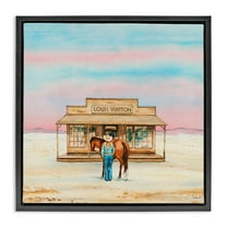 Stupell Industries Glam Cowgirl Shopping Fashion Painting Black Floater Framed Canvas Art Print Wall Art, 18 x 18