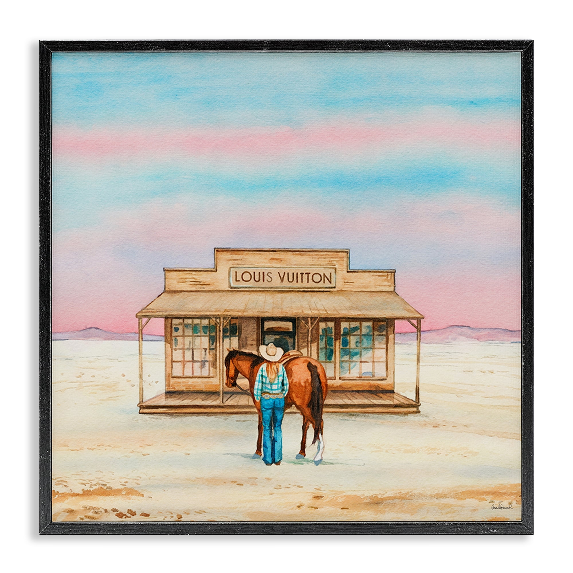 Stupell Industries Glam Cowgirl Shopping Fashion Painting Black Framed Art Print Wall Art, 17 x 17