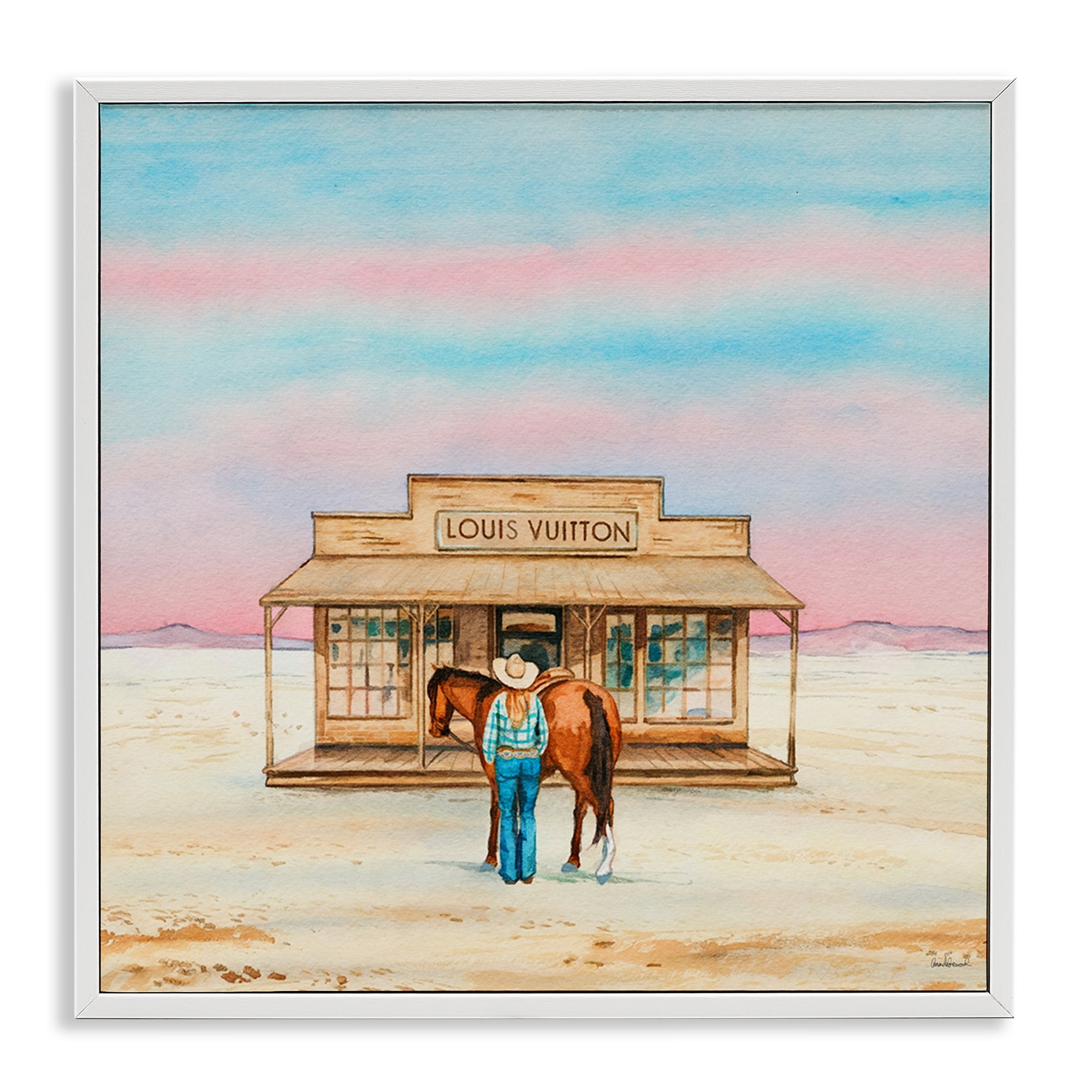 Stupell Industries Glam Cowgirl Shopping Fashion Painting White Framed Art Print Wall Art, 12 x 12