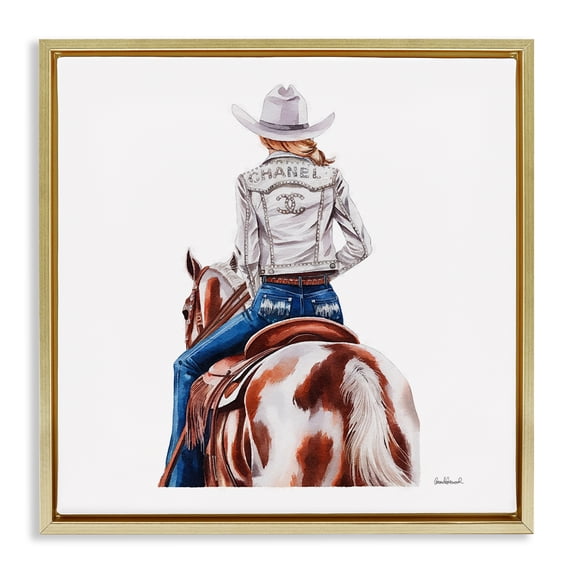 Stupell Industries Southwestern Glam Cowgirl Spotted Horse Gold Floating Frame Canvas Art, 25 x 25, by Amanda Greenwood
