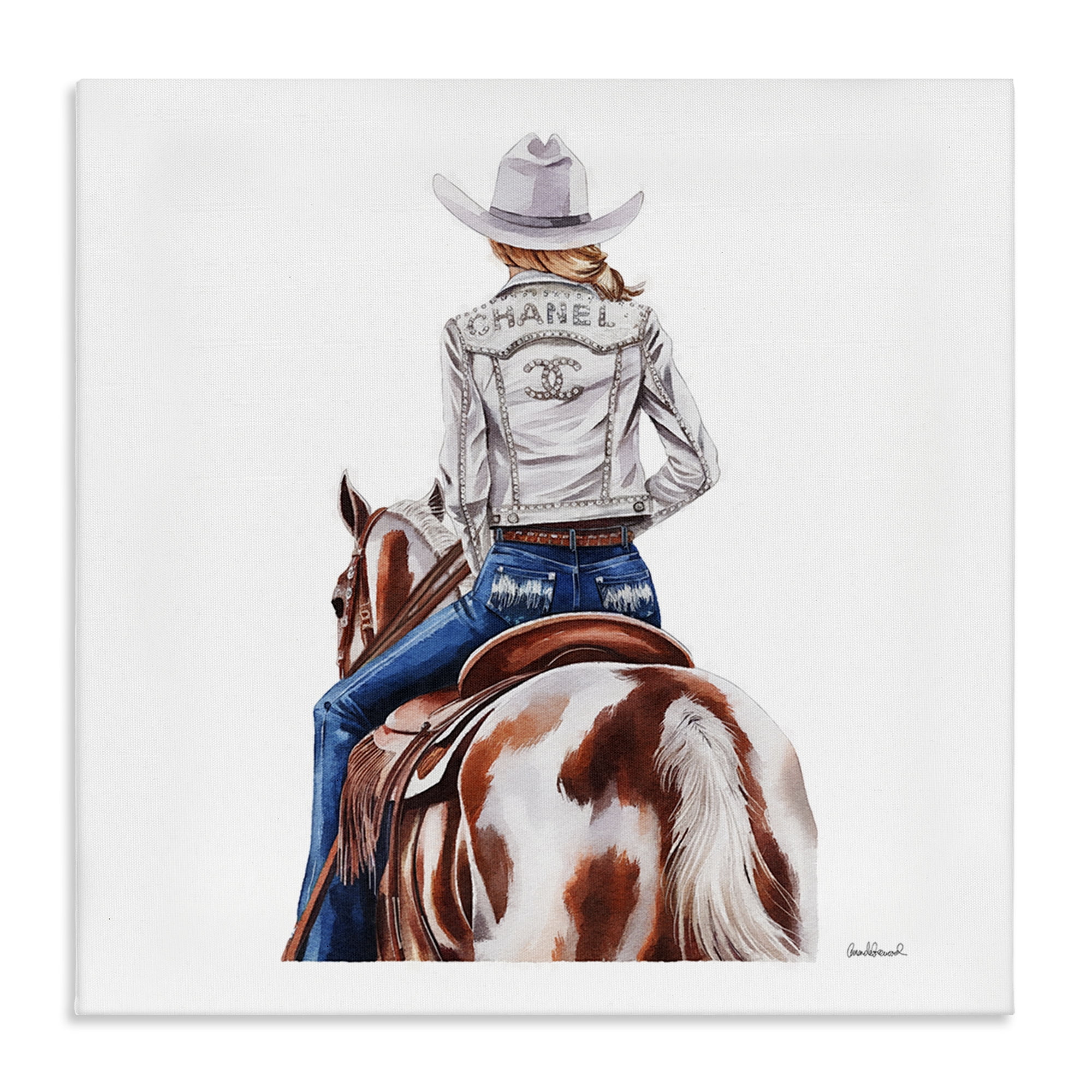 Stupell Industries Glam Cowgirl Spotted Horse People Painting Wrapped Canvas Art Print Wall Art, 24 x 24
