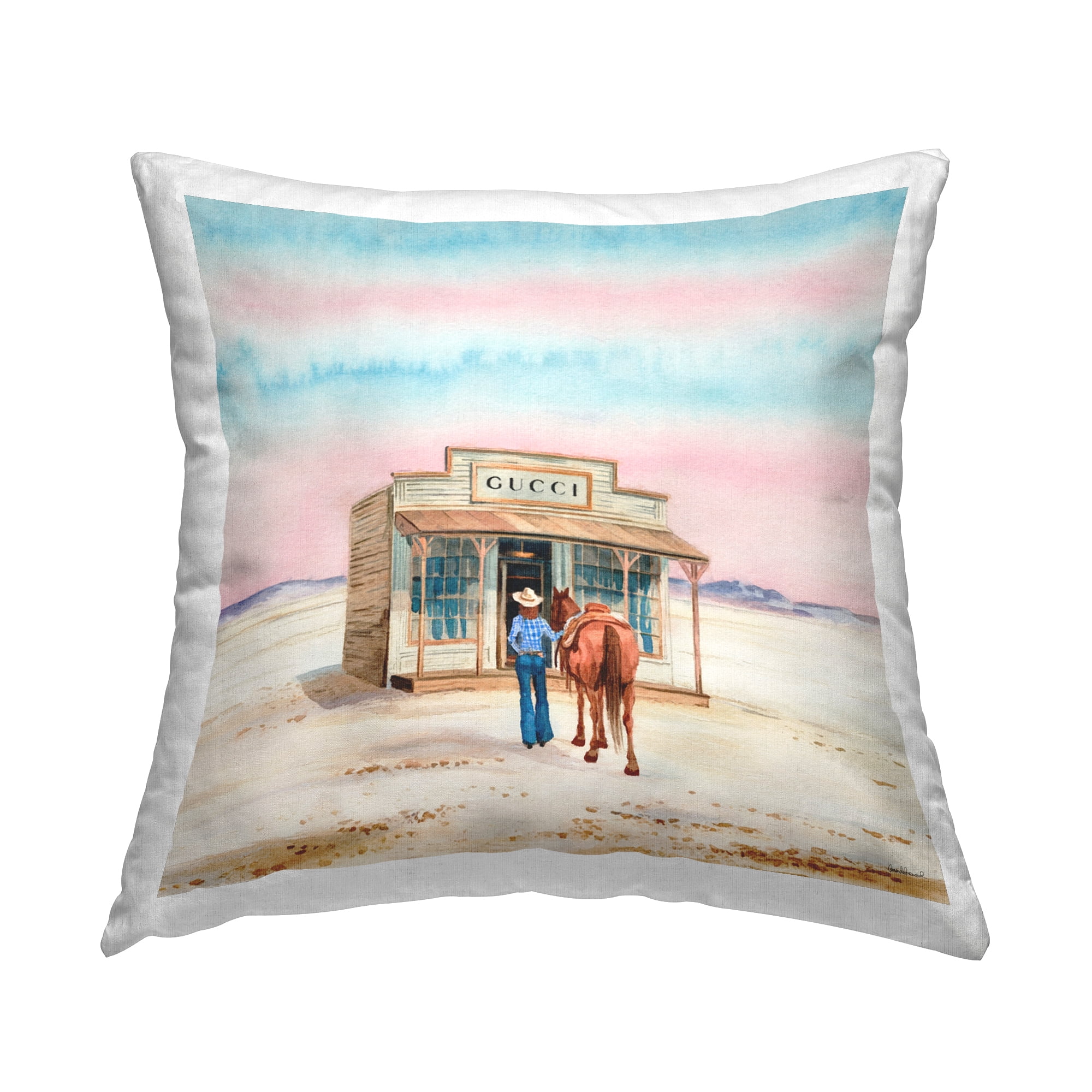 Stupell Industries Glam Cowgirl at Desert Shop Decorative Printed Throw Pillow Design by Amanda Greenwood.