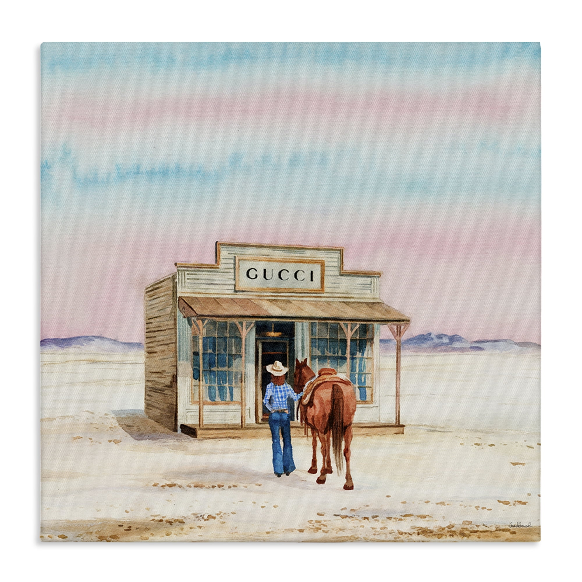 Stupell Industries Glam Cowgirl at Desert Shop Fashion Painting Wrapped Canvas Art Print Wall Art, 24 x 24
