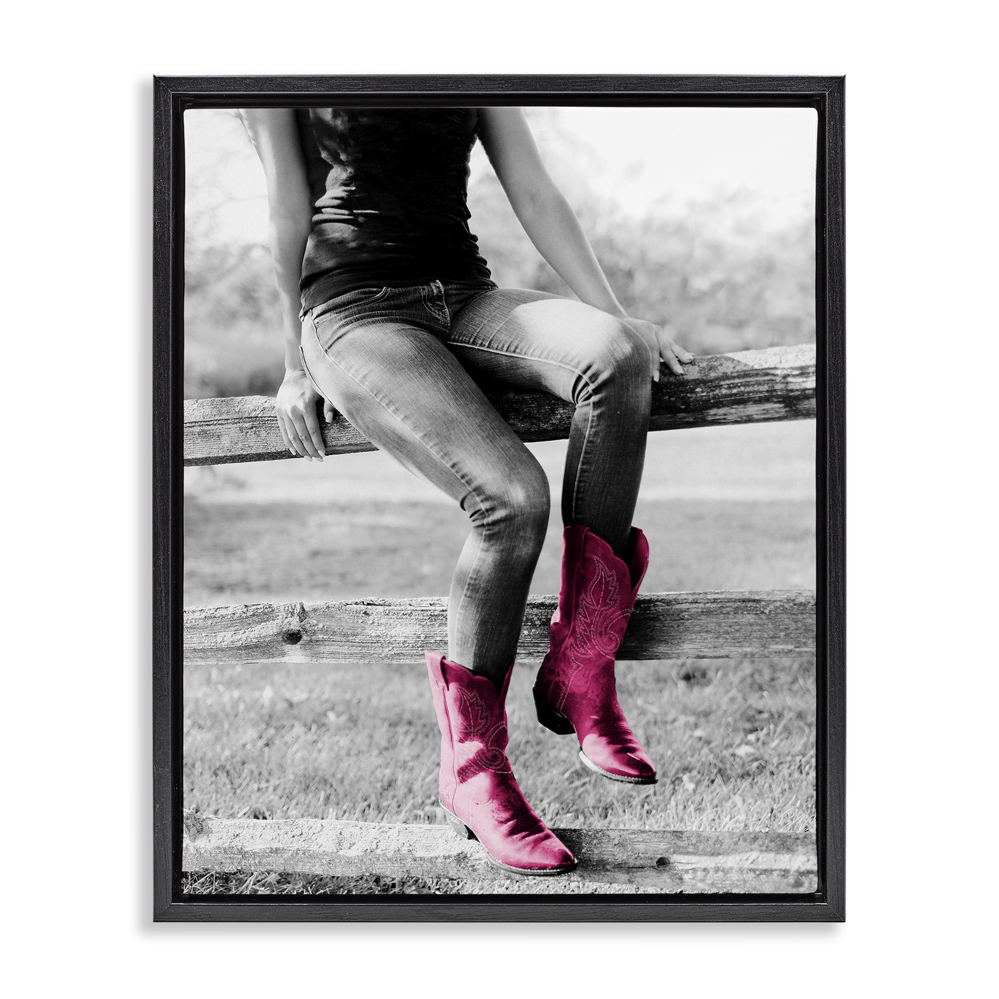 Stupell Industries Glam Cowgirl in Boots Novelty Painting Black Floater Framed Canvas Art Print Wall Art, 17 x 21