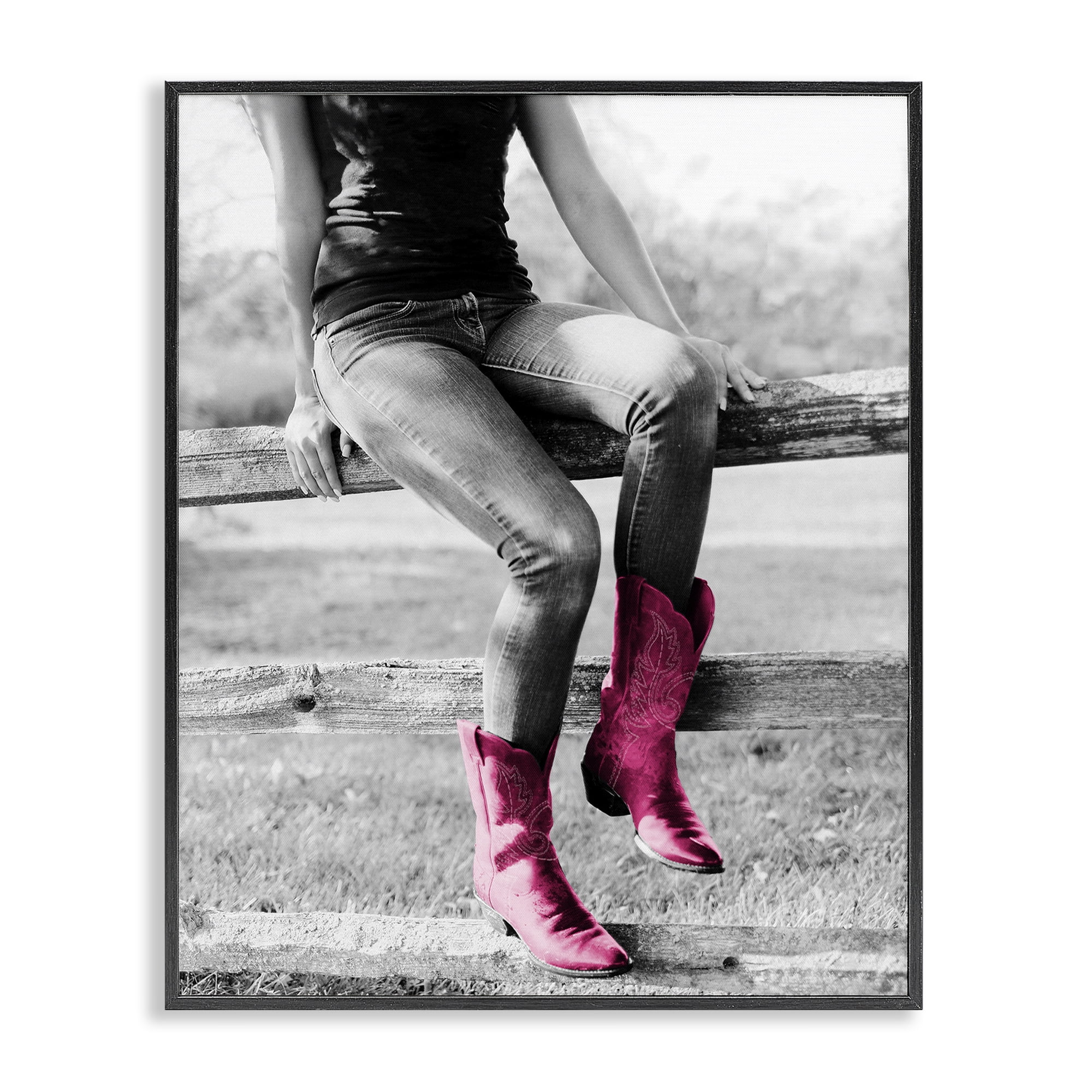 Stupell Industries Glam Cowgirl in Boots Novelty Painting Black Framed Art Print Wall Art, 16 x 20