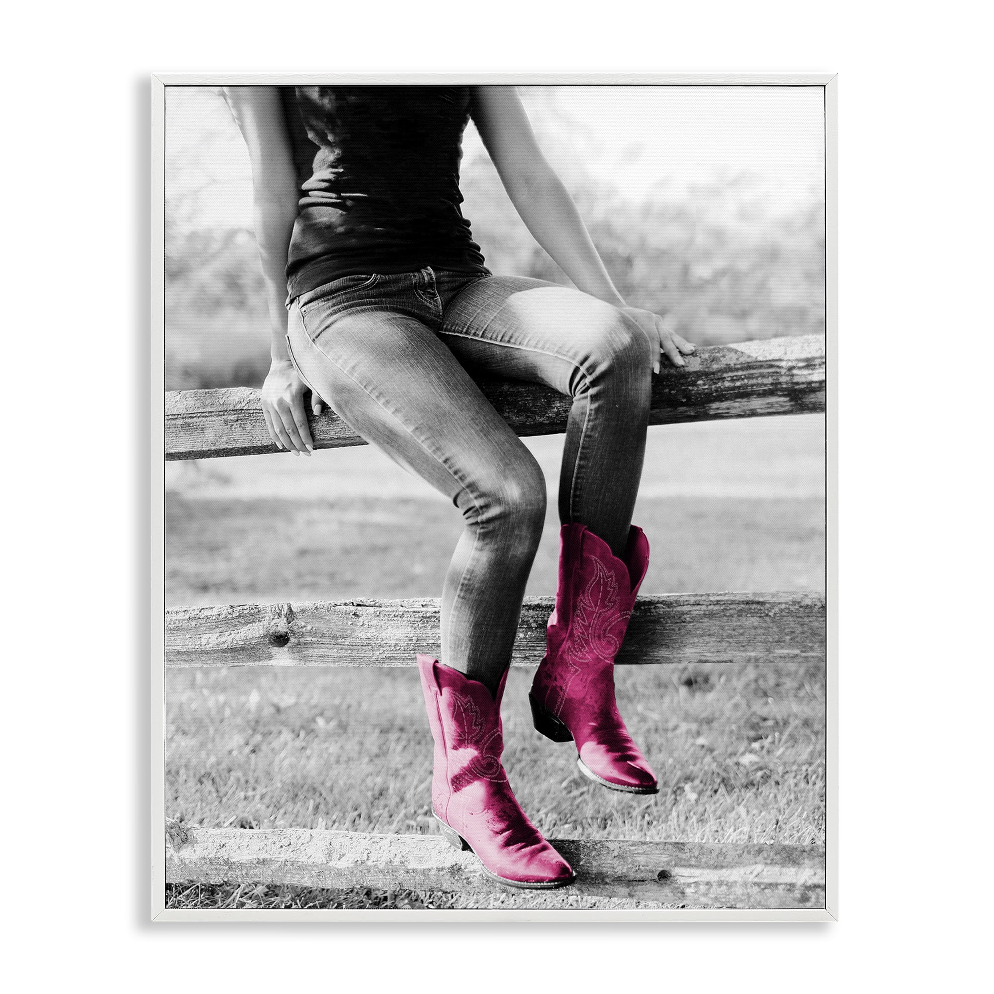 Stupell Industries Glam Cowgirl in Boots Novelty Painting White Framed Art Print Wall Art, 11 x 14
