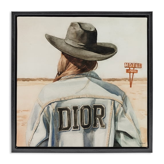 Stupell Industries Glam Cowgirl in Desert People Painting Black Floater Framed Canvas Art Print Wall Art, 18 x 18