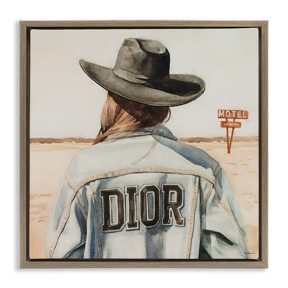 Stupell Industries Glam Cowgirl in Desert People Painting Brown Floater Framed Canvas Art Print Wall Art, 25 x 25
