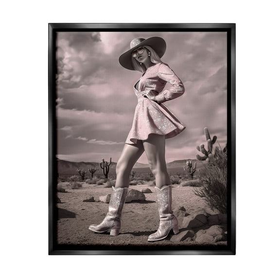Stupell Industries Glam Cowgirl in Dress Beauty & Fashion Photography Black Floater Framed Canvas Art Print Wall Art, 17 x 21