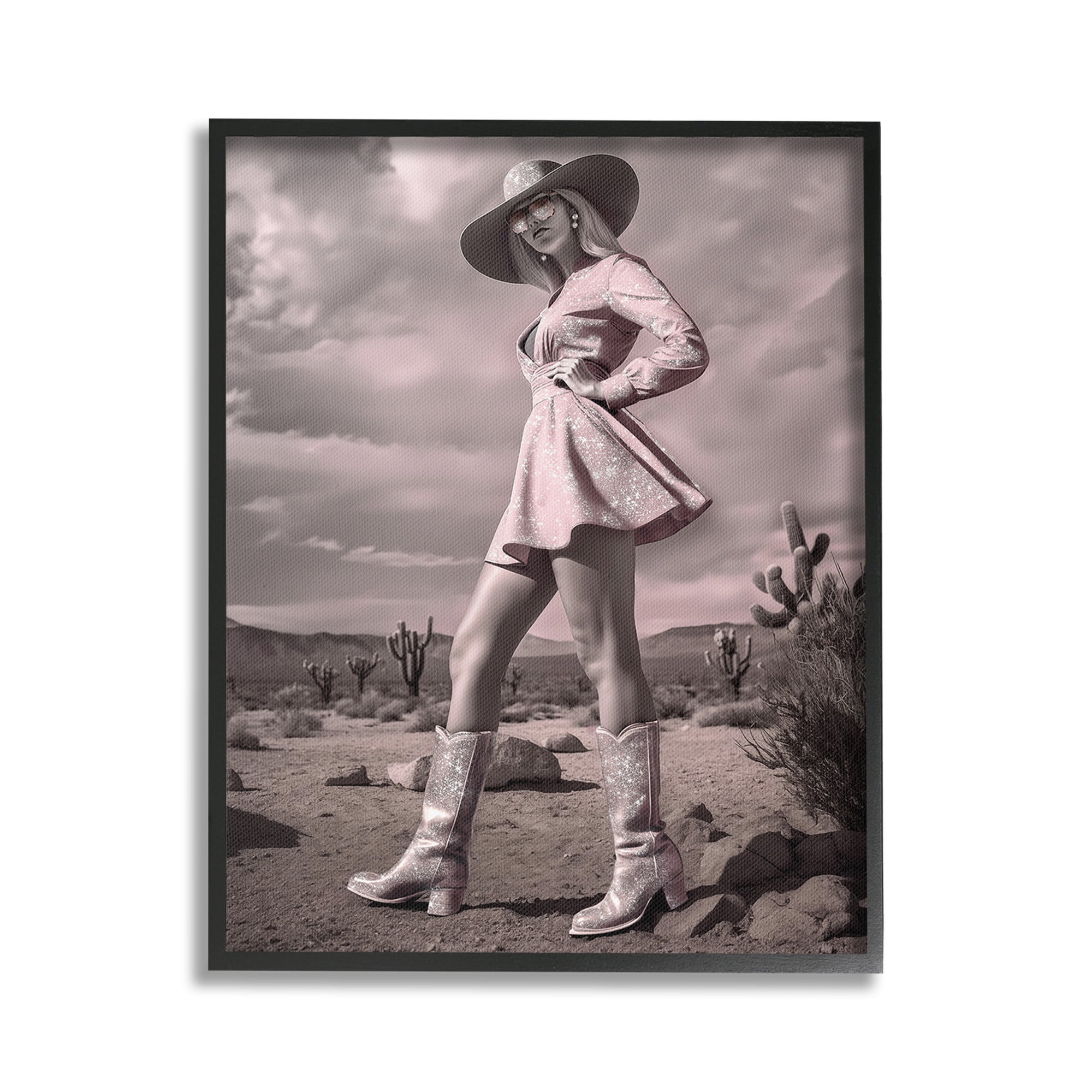 Stupell Industries Glam Cowgirl in Dress Beauty & Fashion Photography Black Framed Art Print Wall Art, 16 x 20