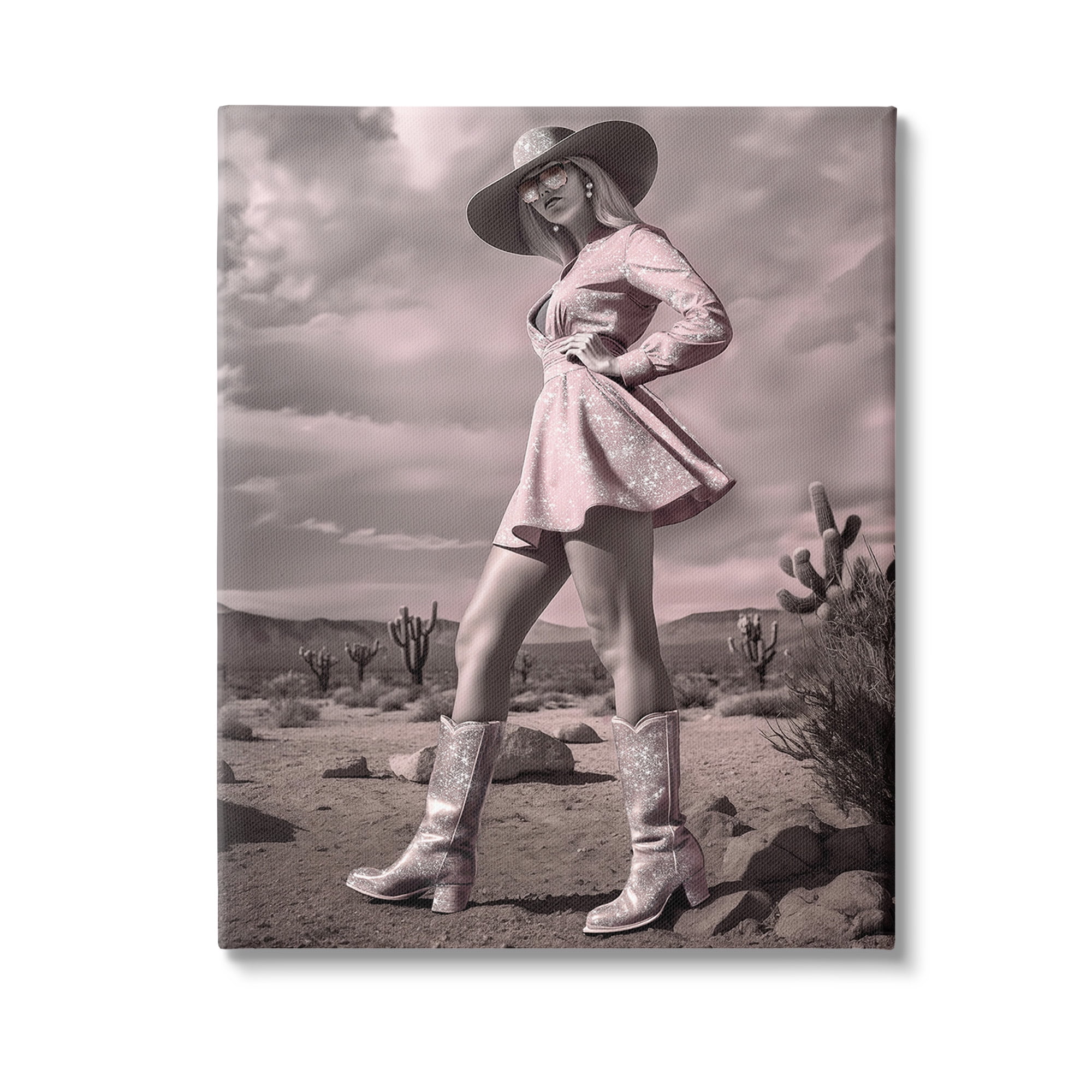 Stupell Industries Glam Cowgirl in Dress Beauty & Fashion Photography Gallery Wrapped Canvas Art Print Wall Art, 24 x 30