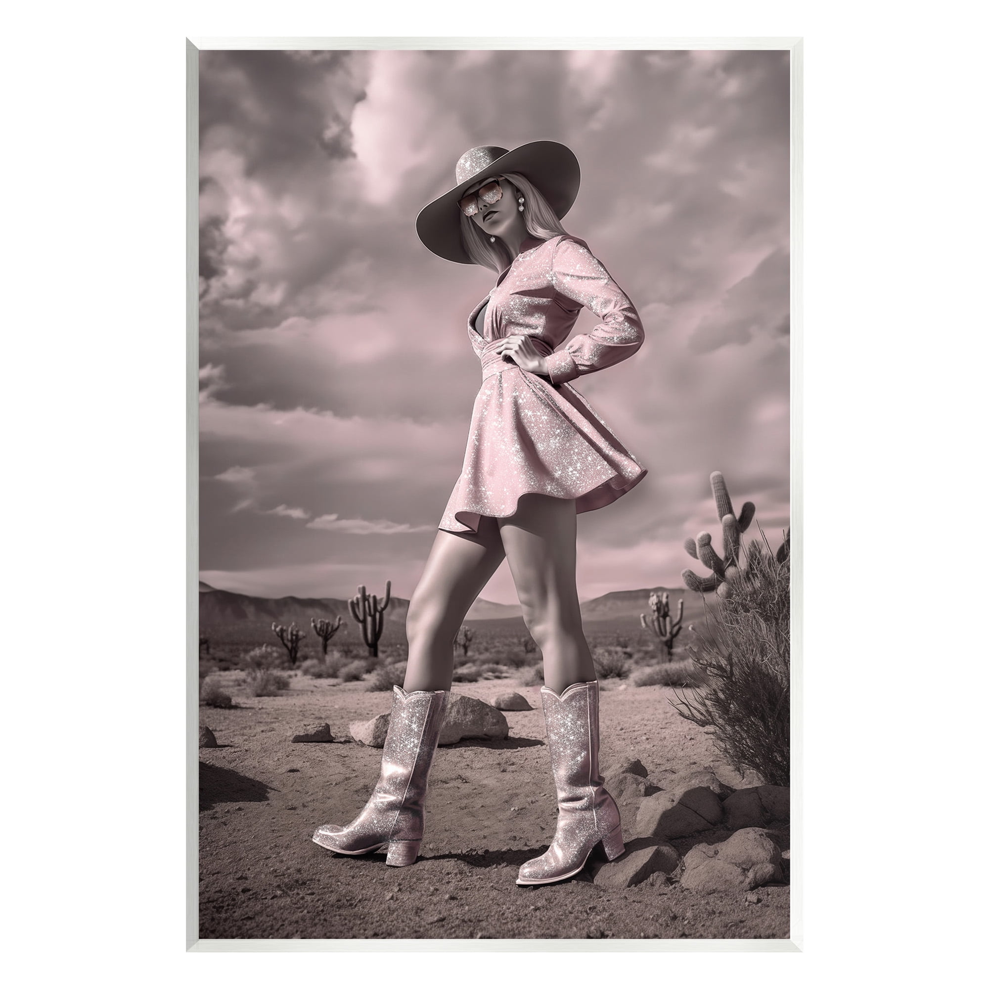 Stupell Industries Glam Cowgirl in Dress Beauty & Fashion Photography Unframed Art Print Wall Art, 13 x 19