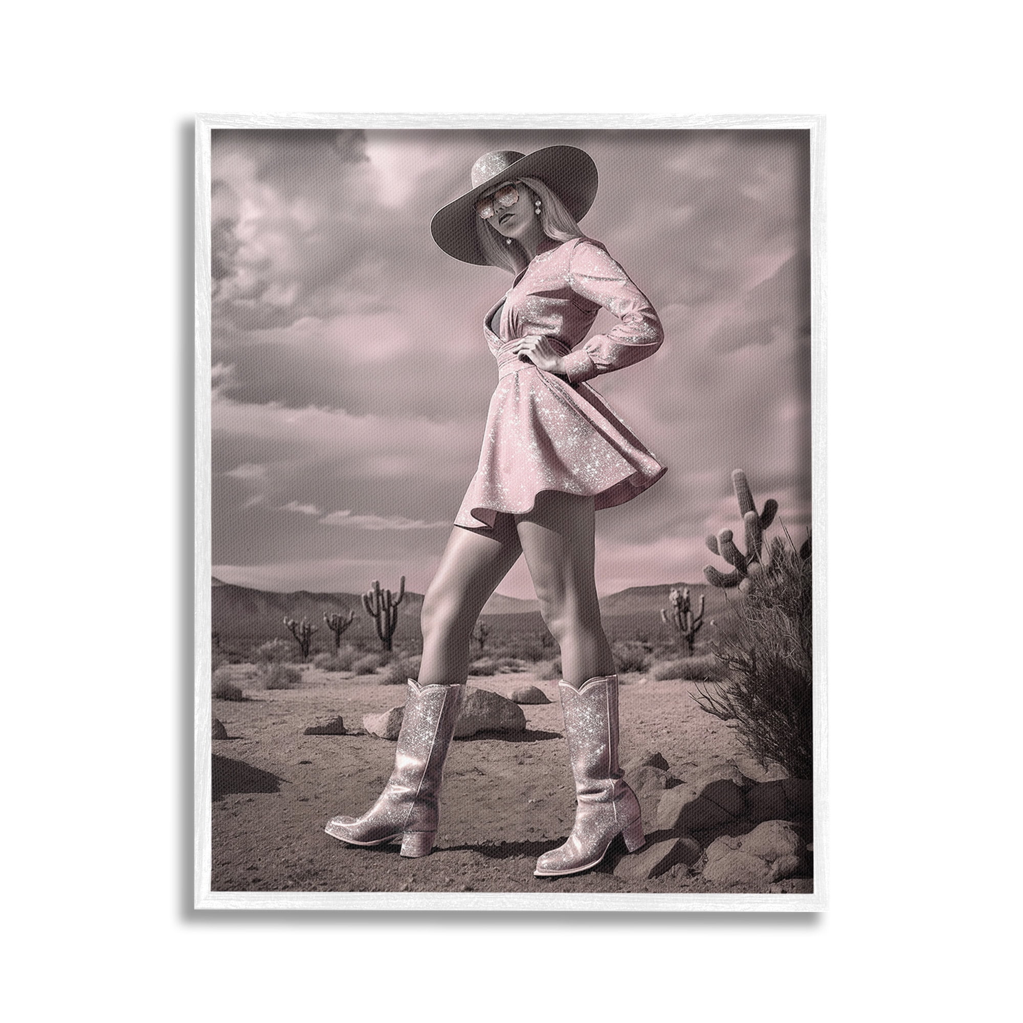 Stupell Industries Glam Cowgirl in Dress Beauty & Fashion Photography White Framed Art Print Wall Art, 16 x 20