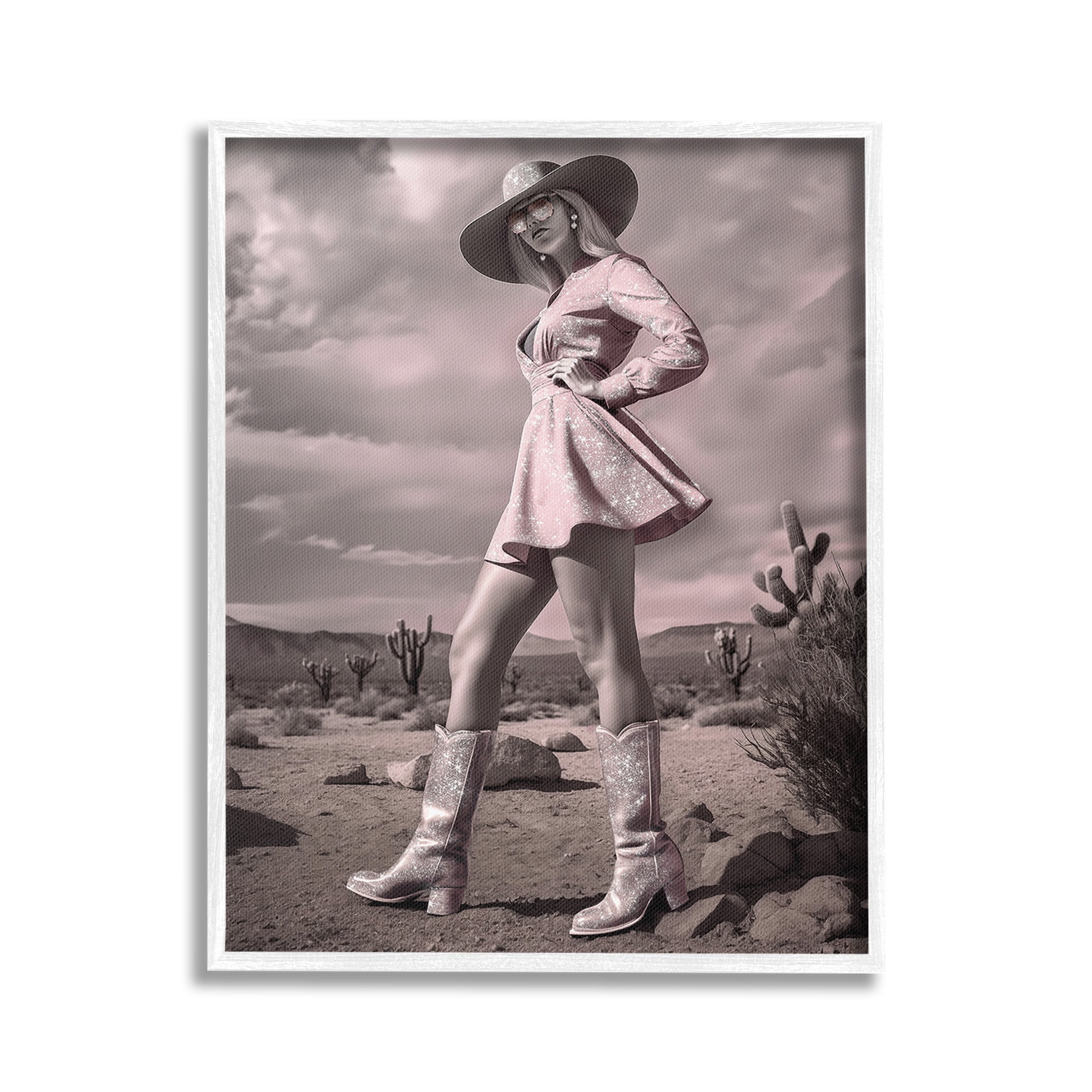 Stupell Industries Glam Cowgirl in Dress Beauty & Fashion Photography White Framed Art Print Wall Art, 24 x 30