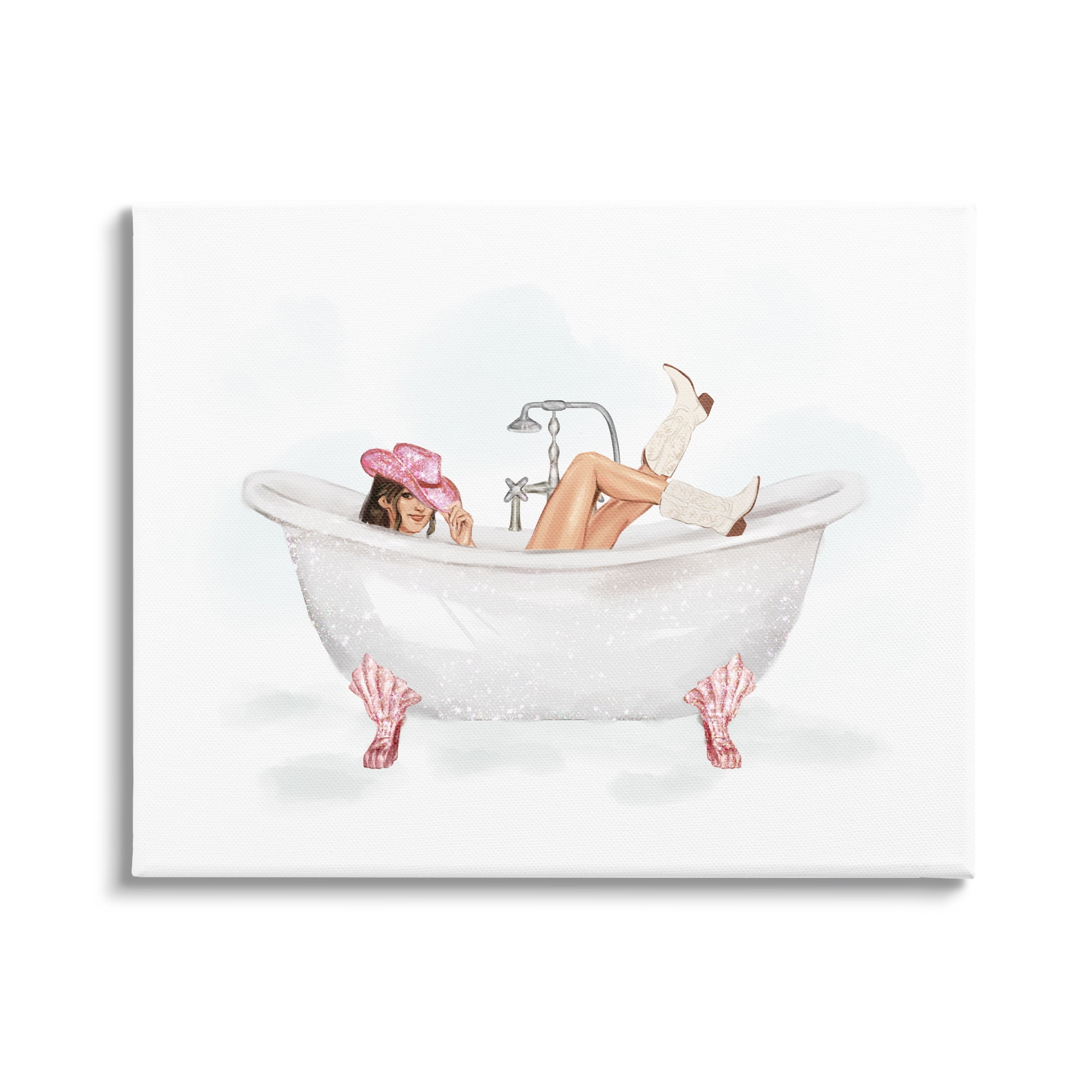 Stupell Industries Glam Cowgirl in Tub Typography Painting Gallery Wrapped Canvas Art Print Wall Art, 40 x 30