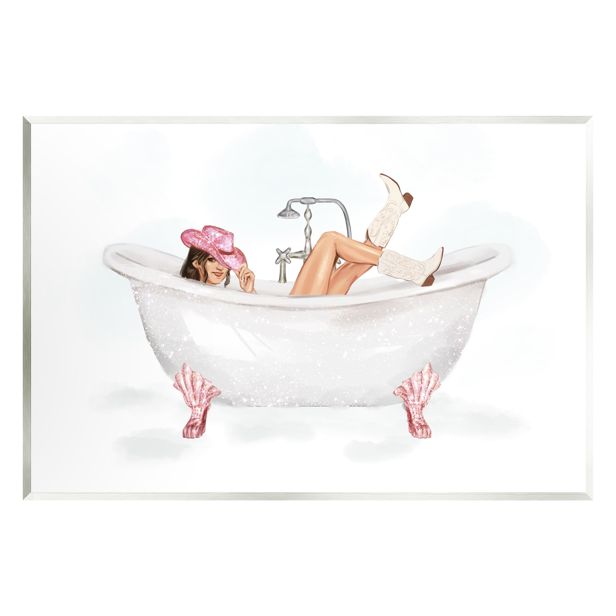 Stupell Industries Glam Cowgirl in Tub Typography Painting Unframed Art Print Wall Art, 19 x 13