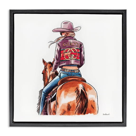 Stupell Industries Southwestern Glam Cowgirl on Horse Black Floating Frame Canvas Art, 18 x 18, by Amanda Greenwood