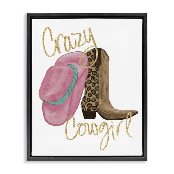 Stupell Industries Glam Crazy Cowgirl Typography Painting Black Floater Framed Art Print Wall Art, 17 x 21