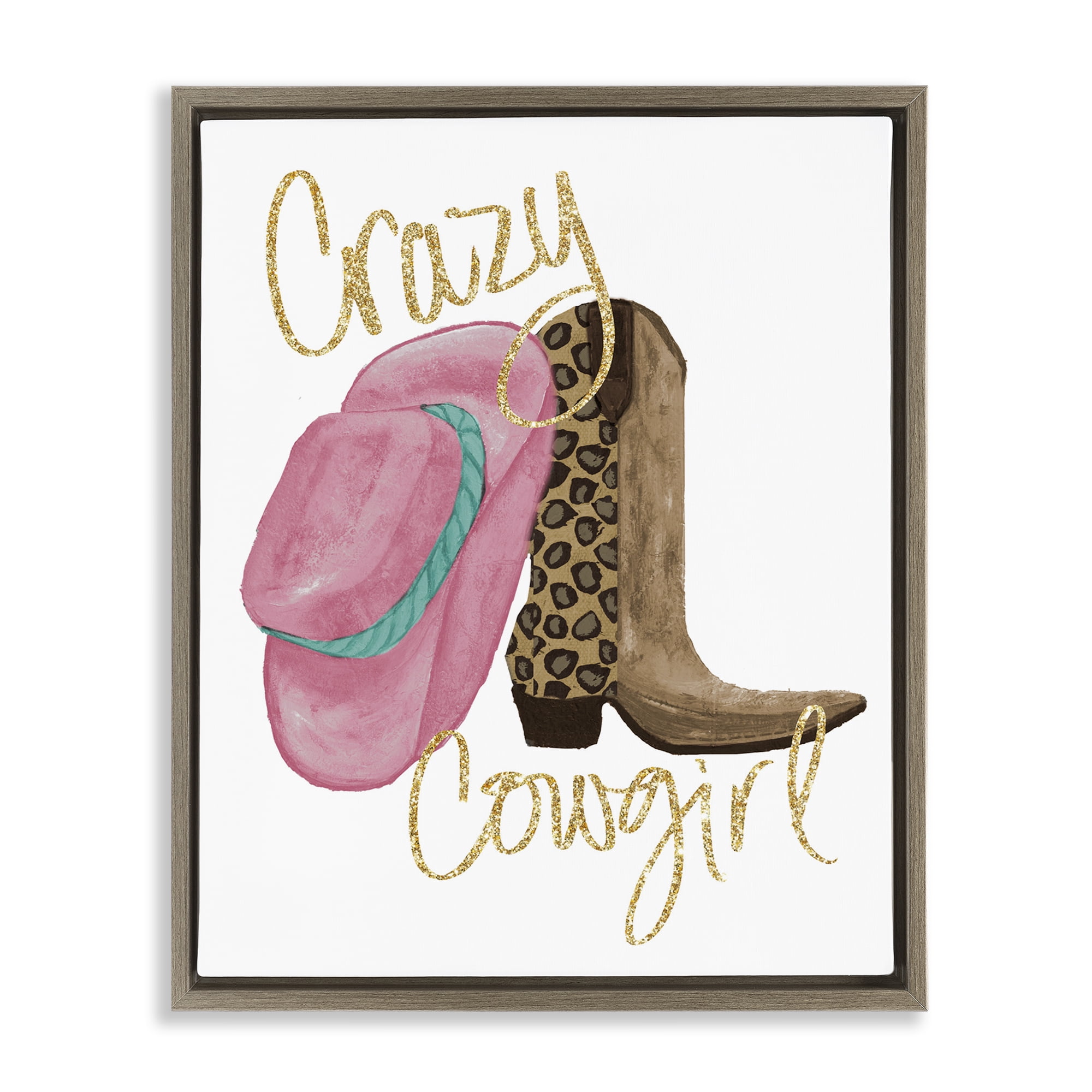 Stupell Industries Glam Crazy Cowgirl Typography Painting Brown Floater Framed Art Print Wall Art, 17 x 21