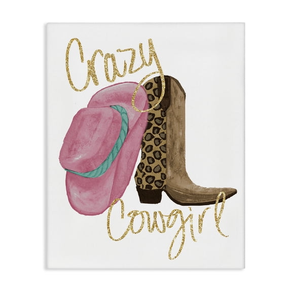 Stupell Industries Glam Crazy Cowgirl Typography Painting Gallery Wrapped Canvas Art Print Wall Art, 24 x 30