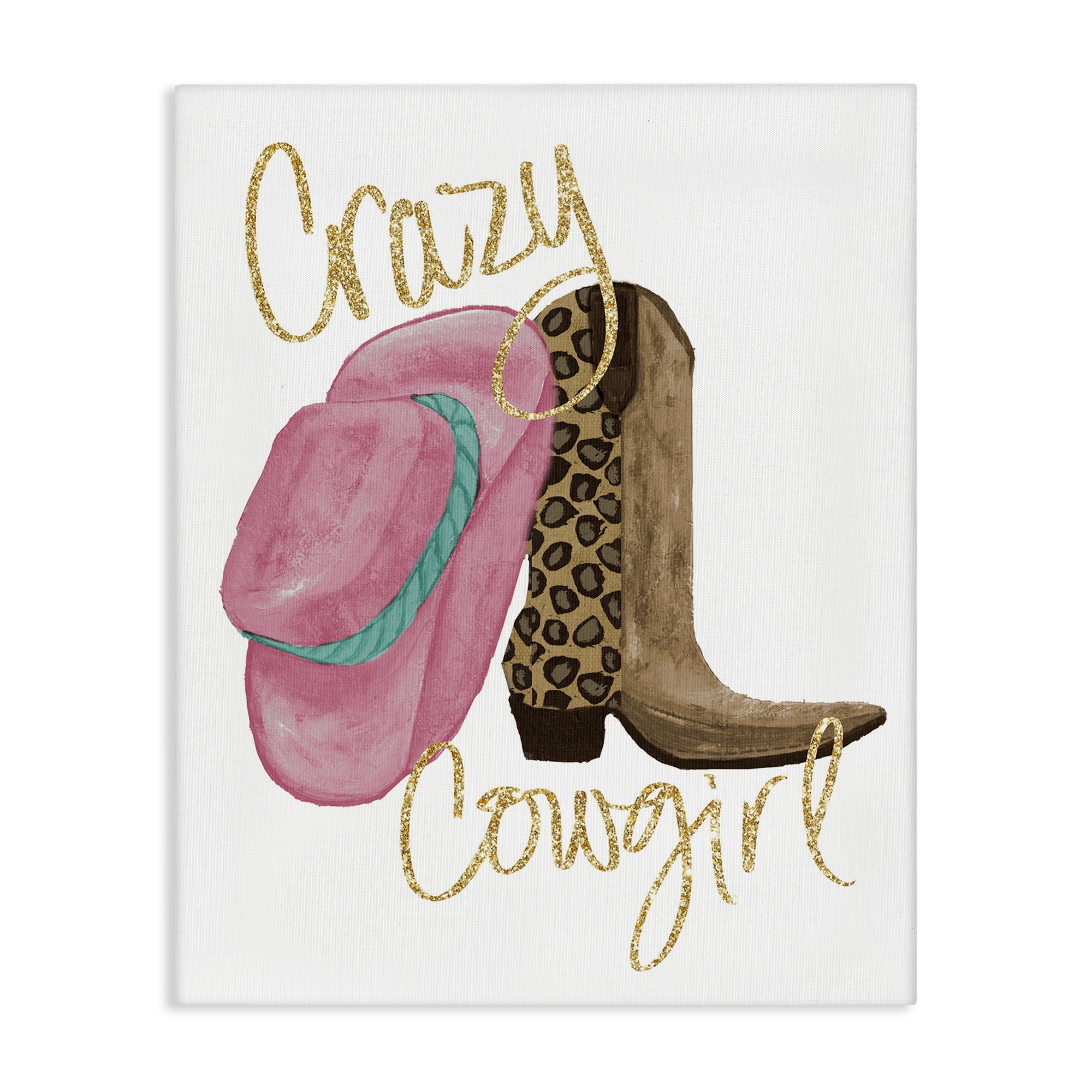 Stupell Industries Glam Crazy Cowgirl Typography Painting Gallery Wrapped Canvas Art Print Wall Art, 30 x 40