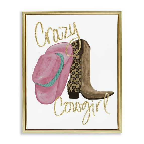 Stupell Industries Glam Crazy Cowgirl Typography Painting Gold Floater Framed Art Print Wall Art, 17 x 21