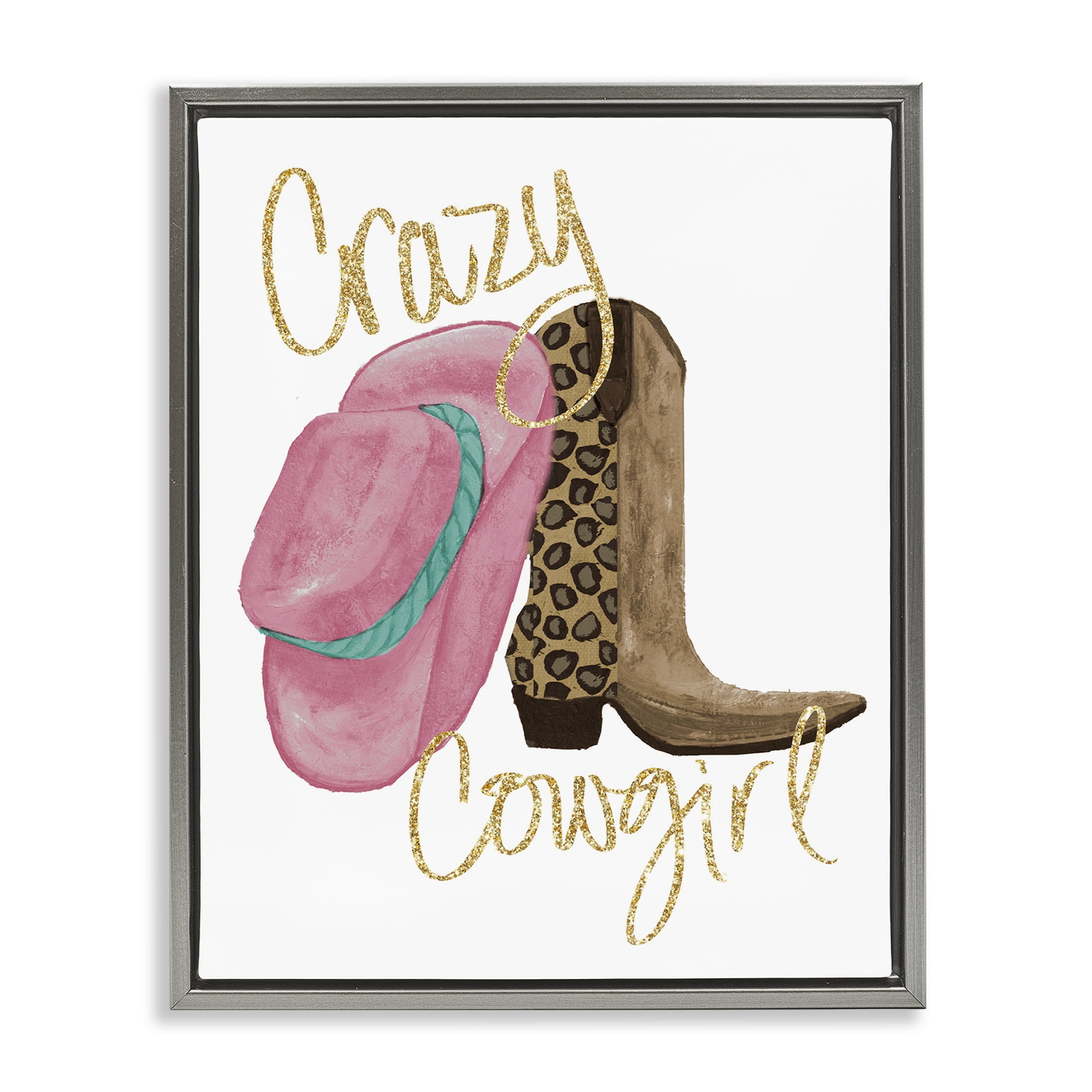 Stupell Industries Glam Crazy Cowgirl Typography Painting Gray Floater Framed Art Print Wall Art, 17 x 21