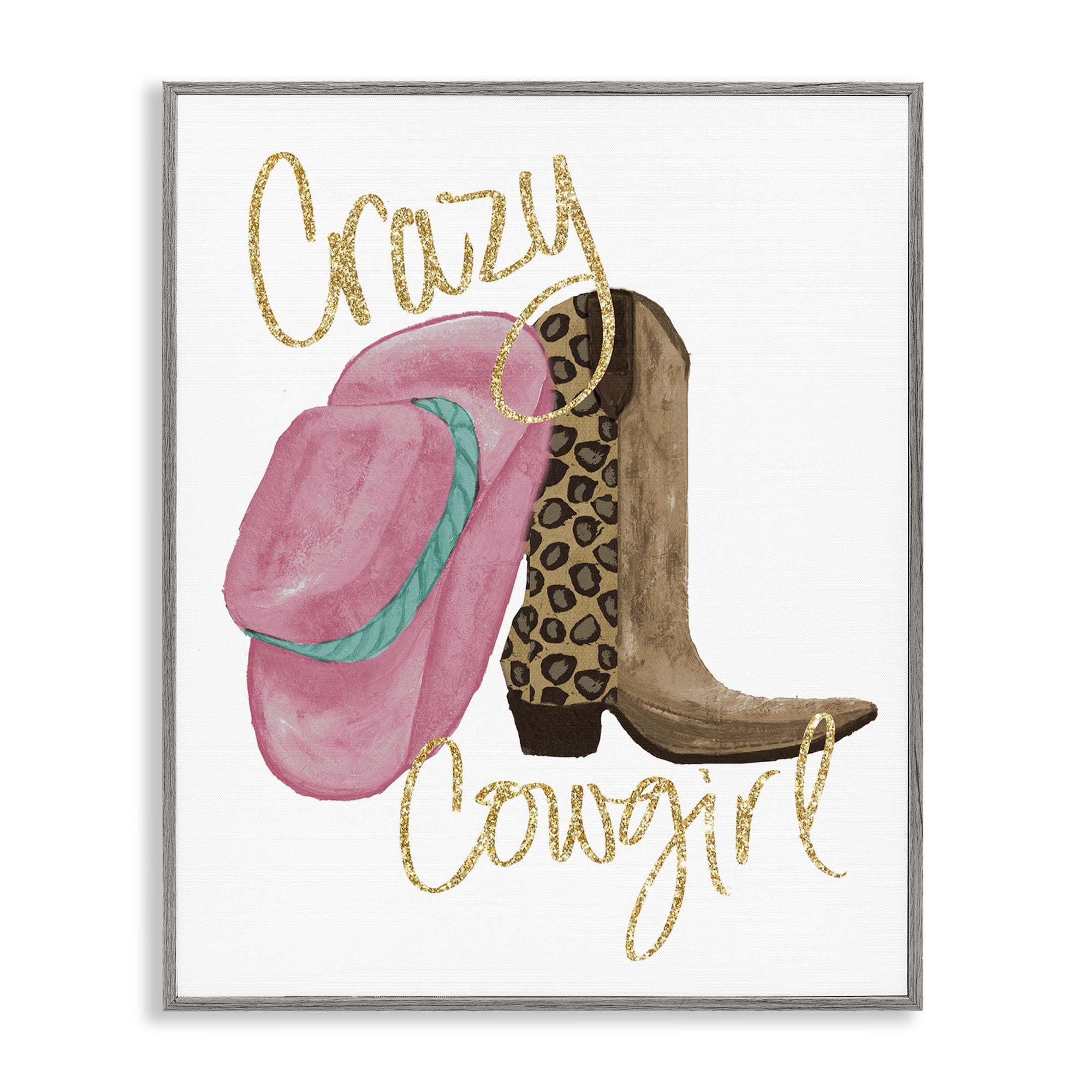 Stupell Industries Glam Crazy Cowgirl Typography Painting Gray Framed Art Print Wall Art, 11 x 14