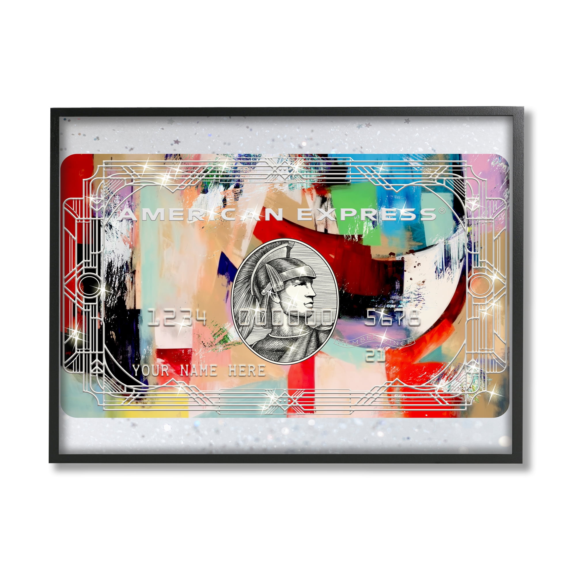 Stupell Industries Glam Credit Card Abstract Painting Black Framed Art Print Wall Art, 14 x 11