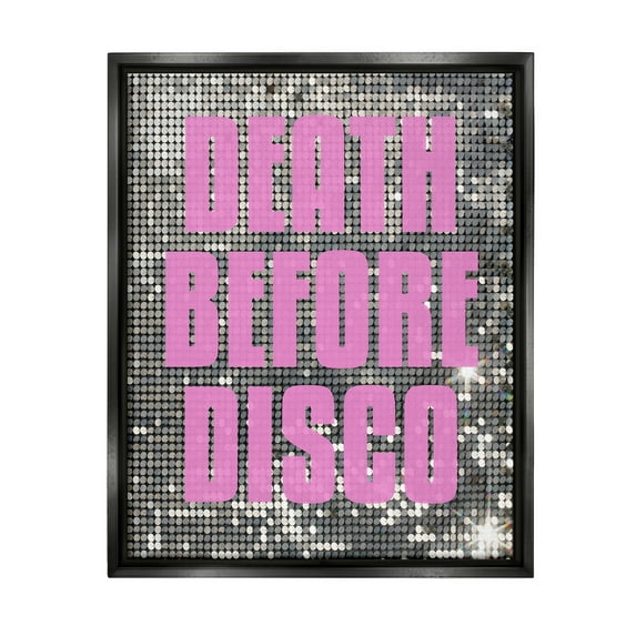 Stupell Industries Glam Death Before Disco Abstract Painting Black Floater Framed Canvas Art Print Wall Art, 25 x 31