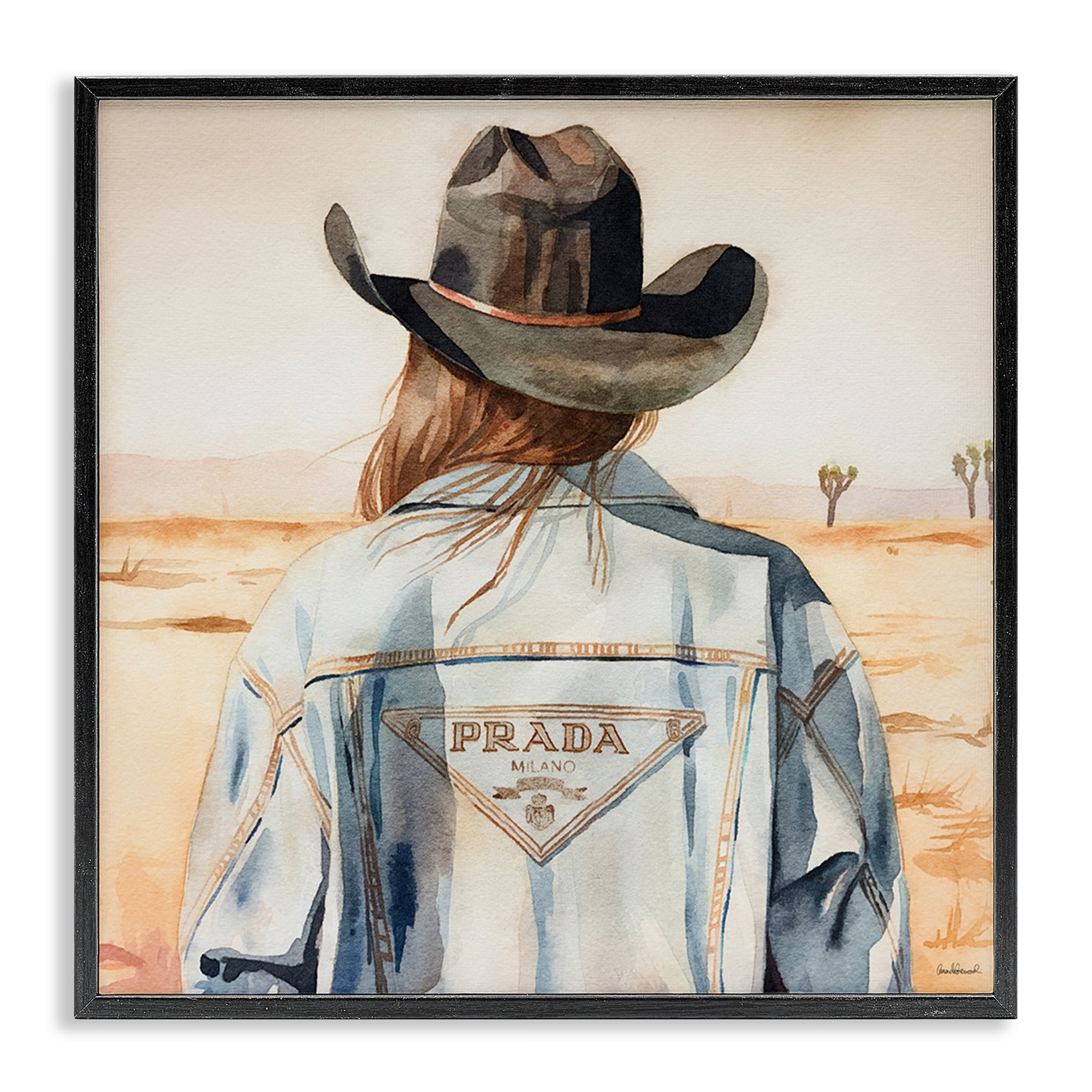 Stupell Industries Glam Desert Cowgirl People Painting Black Framed Art Print Wall Art, 24 x 24