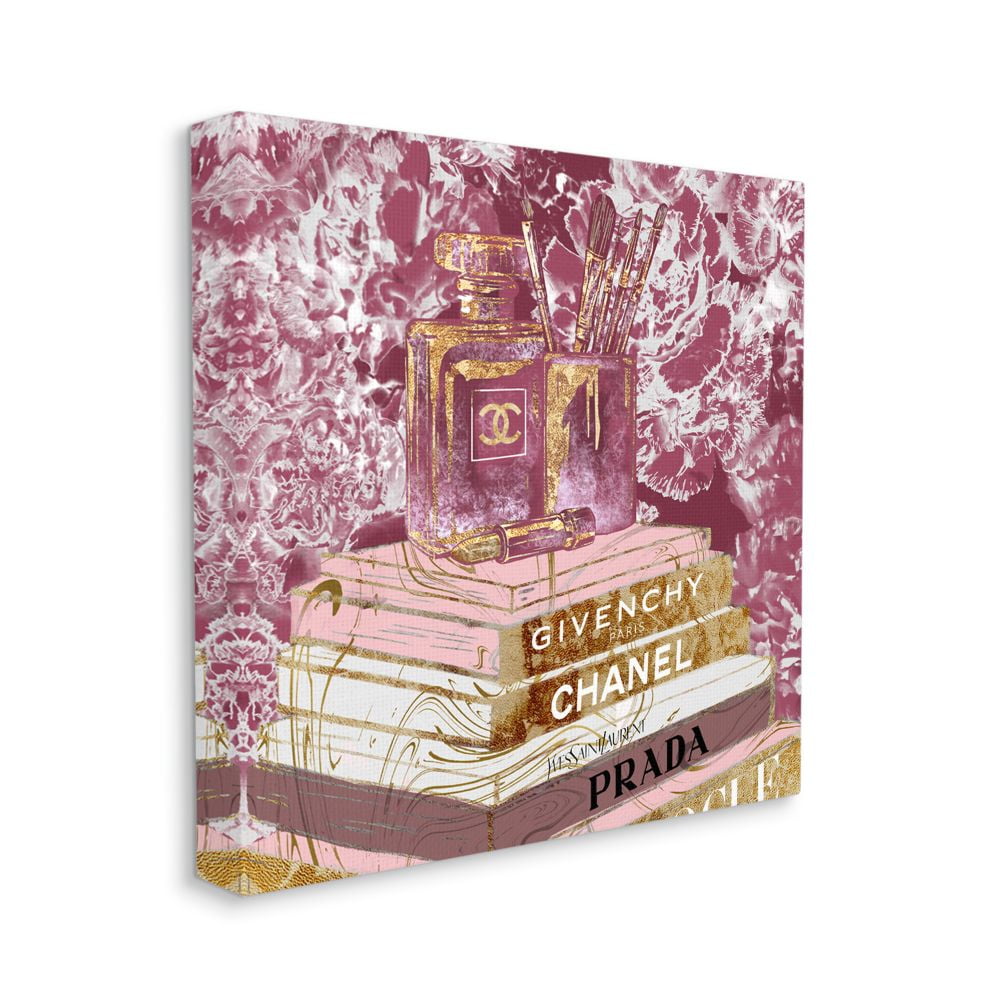 Stupell Industries Glam Designer Books Fashion Accessory Glitz Pink Gold Canvas Wall Art Design by Ziwei Li
