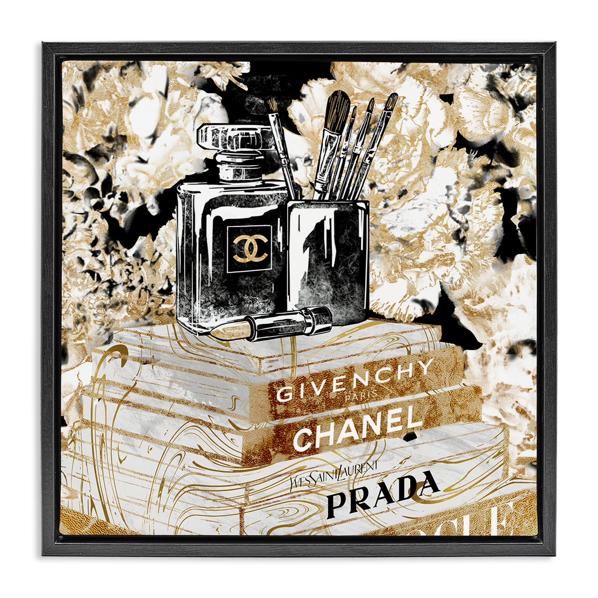 Stupell Industries Glam Designer Fashion Books Beauty & Fashion Painting Black Floater Framed Canvas Art Print Wall Art, 25 x 25