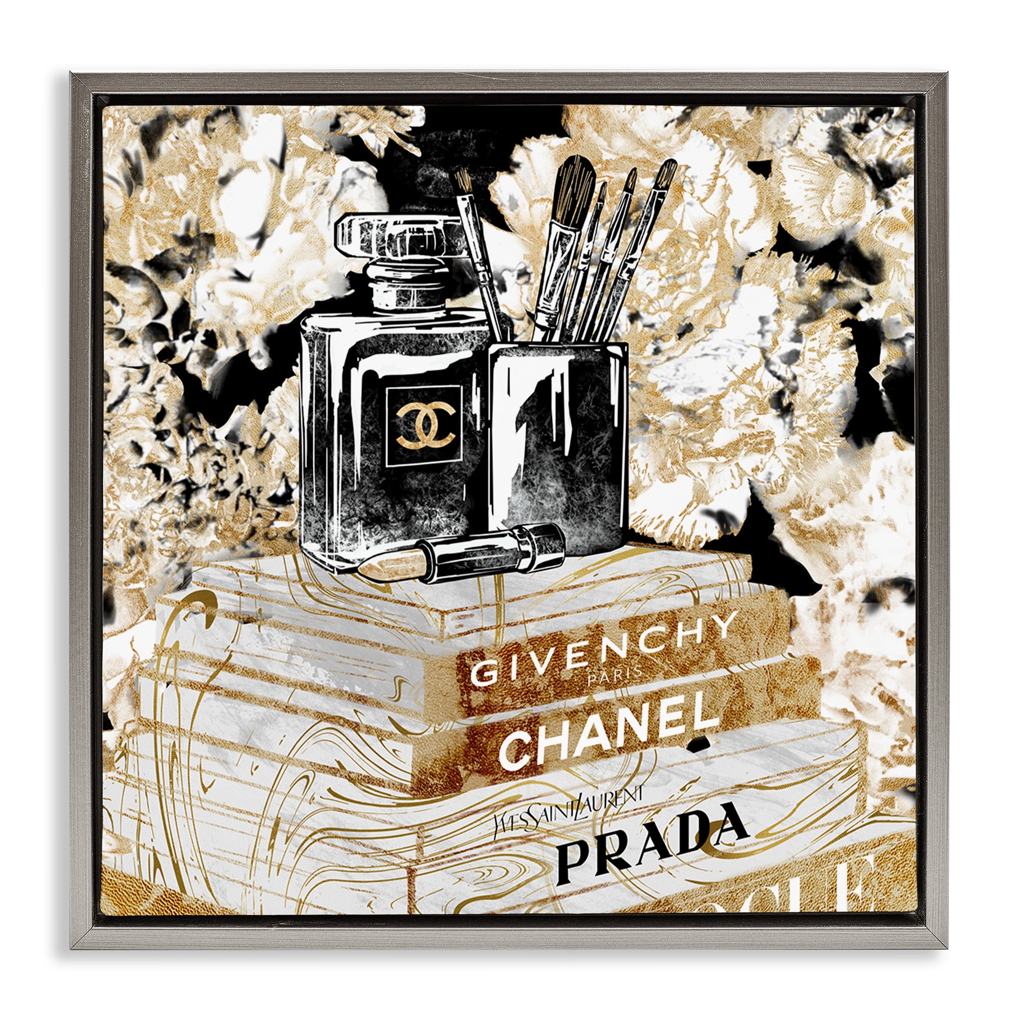 Stupell Industries Glam Designer Fashion Books Beauty & Fashion Painting Gray Floater Framed Canvas Art Print Wall Art, 18 x 18