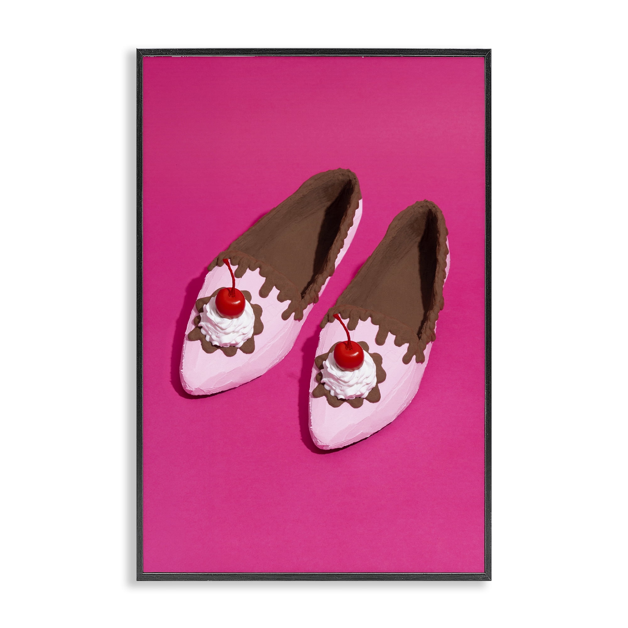 Stupell Industries Glam Dessert Shoes Novelty Painting Black Framed Art Print Wall Art, 16 x 24