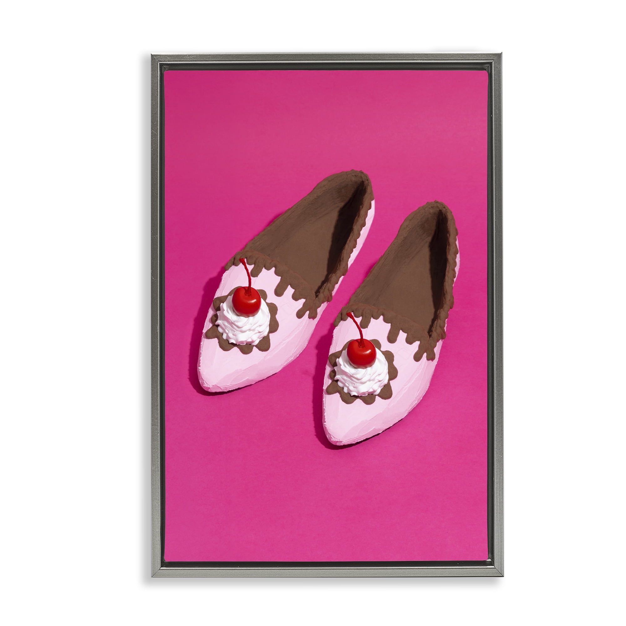 Stupell Industries Glam Dessert Shoes Novelty Painting Gray Floater Framed Art Print Wall Art, 21 x 31