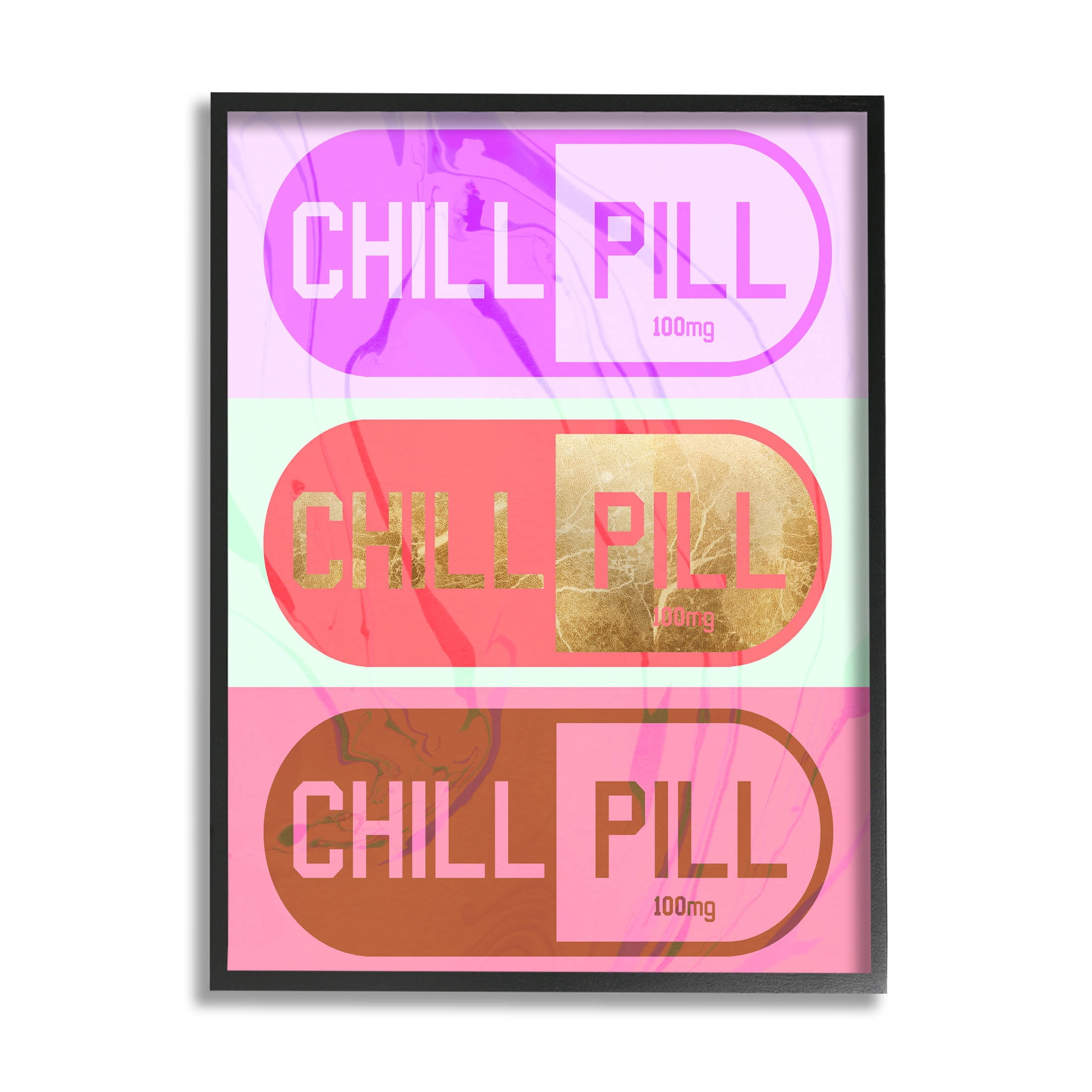 Stupell Industries Glam Detail Chill Pill Graphic Art Black Framed Art Print Wall Art, Design by Daphne Polselli
