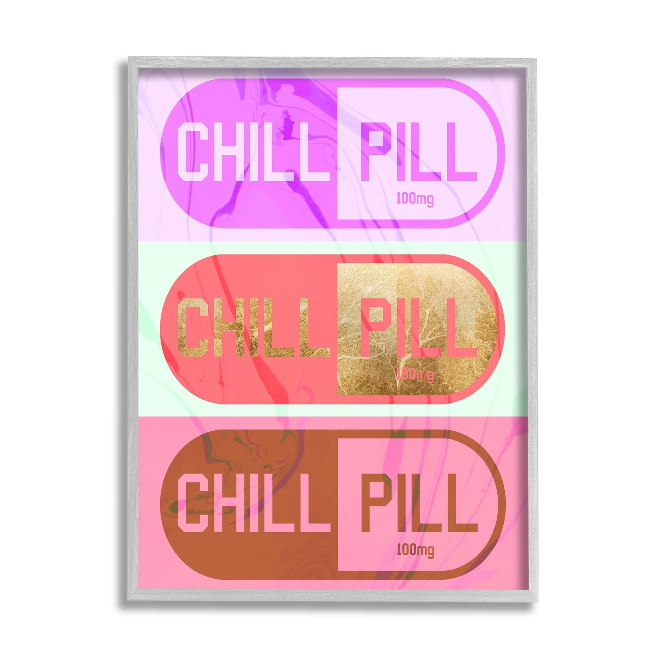 Stupell Industries Glam Detail Chill Pill Graphic Art Gray Framed Art Print Wall Art, Design by Daphne Polselli