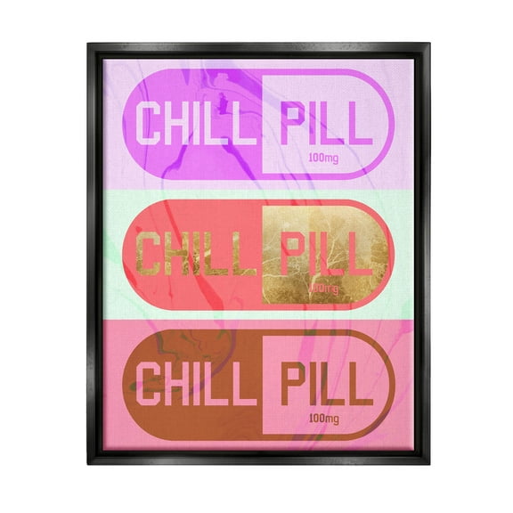 Stupell Industries Glam Detail Chill Pill Graphic Art Jet Black Floating Framed Canvas Print Wall Art, Design by Daphne Polselli