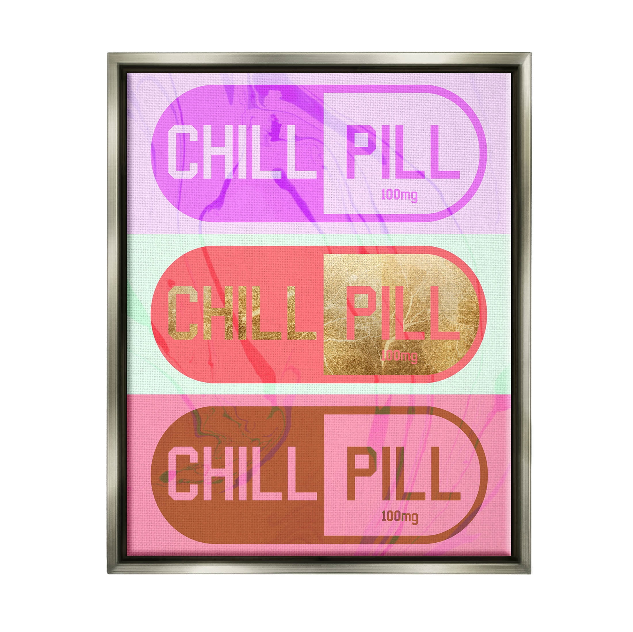 Stupell Industries Glam Detail Chill Pill Graphic Art Luster Gray Floating Framed Canvas Print Wall Art, Design by Daphne Polselli