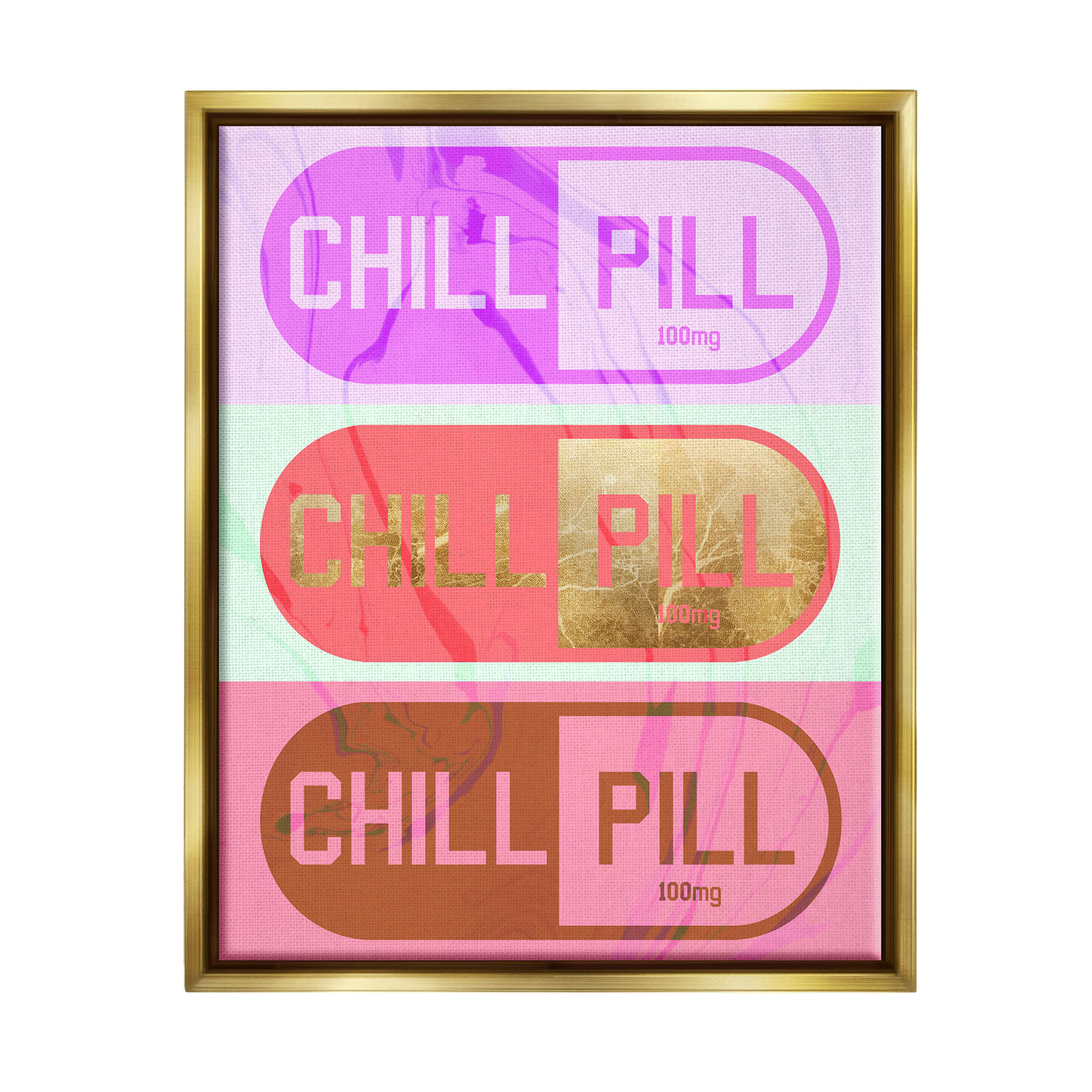 Stupell Industries Glam Detail Chill Pill Graphic Art Metallic Gold Floating Framed Canvas Print Wall Art, Design by Daphne Polselli