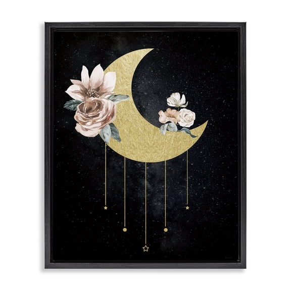 Stupell Industries Glam Detail Moon with Roses Black Framed Floater Canvas Wall Art design by Daniela Santiago, 21 x 17