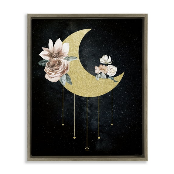 Stupell Industries Glam Detail Moon with Roses Brown Framed Floater Canvas Wall Art design by Daniela Santiago, 21 x 17