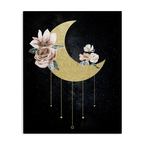 Stupell Industries Glam Detail Moon with Roses Canvas Wall Art design by Daniela Santiago, 40 x 30
